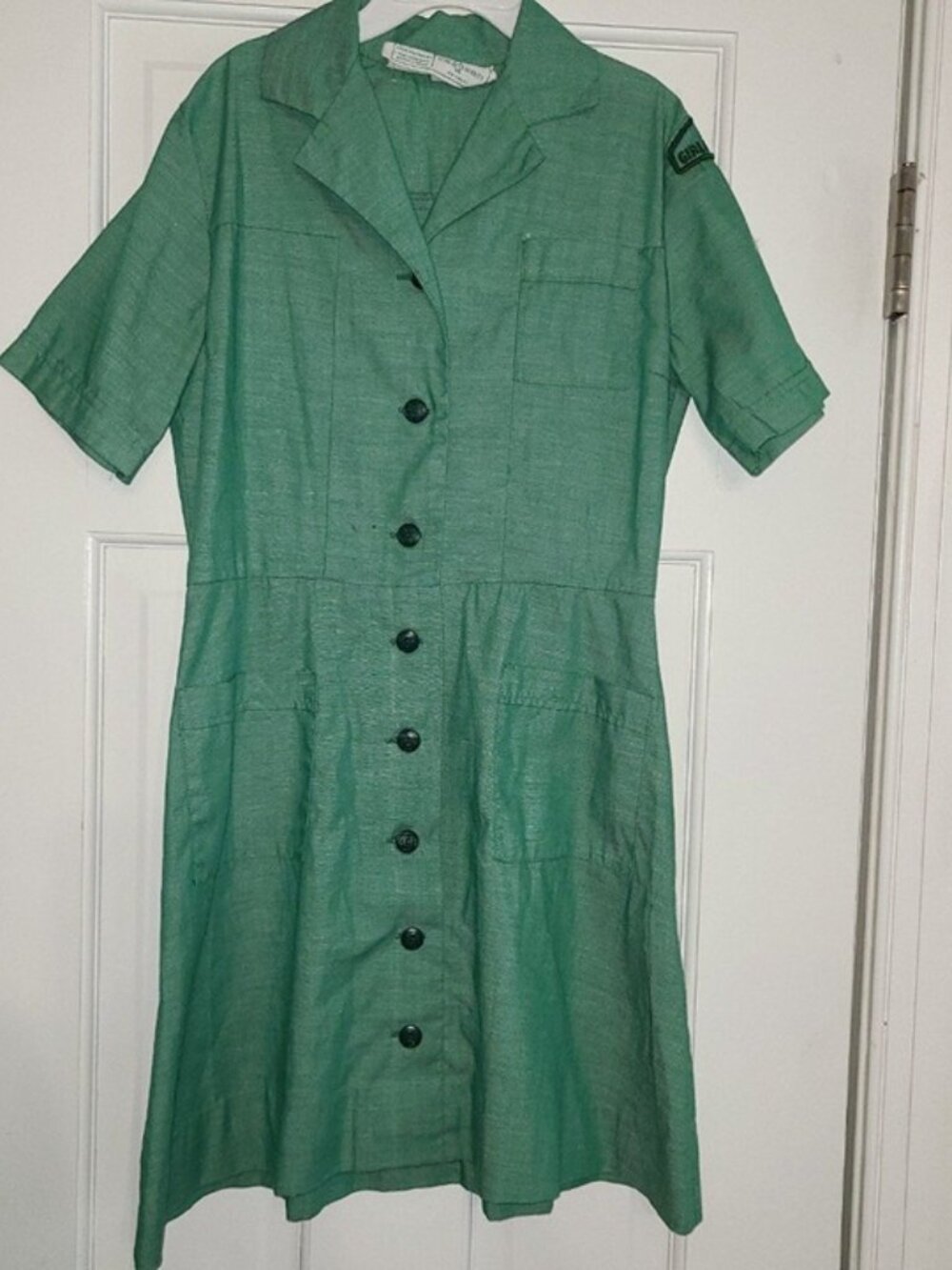 Authentic 1970s Official Girl Scouts USA Green Shirt Dress Uniform Size 7